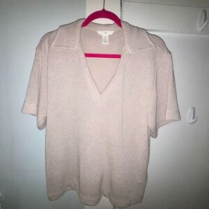 Waffle-Knit Short Sleeve Collared Shirt